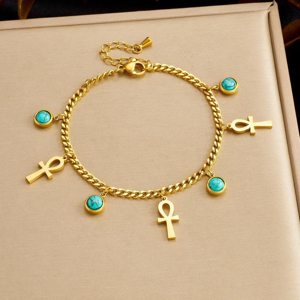 316L Stainless Steel Turquoise Gold Color Chain Bracelet For Women Girl Fashion New Trendy Jewelry Party Gift Vacation