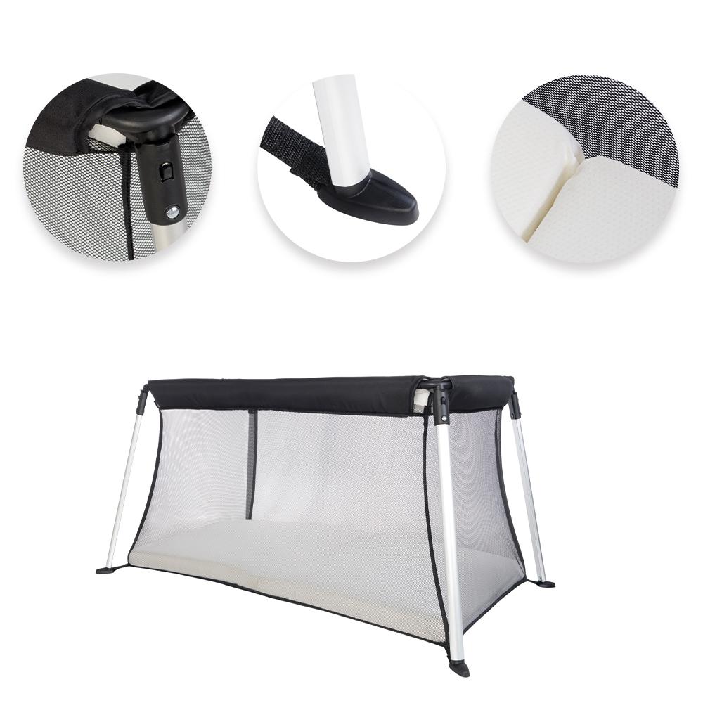 Folding Travel Cot with Mattress Black