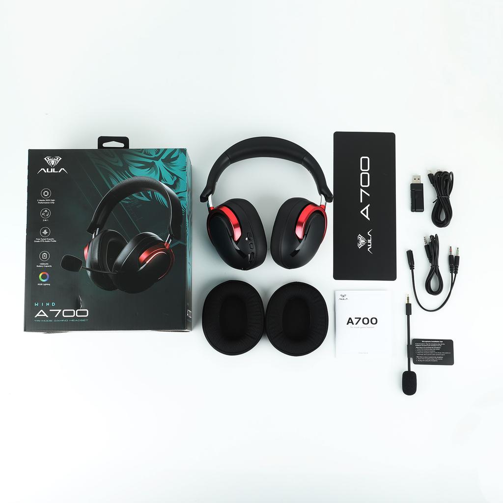 AULA A700 Wired/2.4GHz/BT Wireless Gaming Headphone with Smart Noise-Canceling Microphone & 7.1 Surround Sound