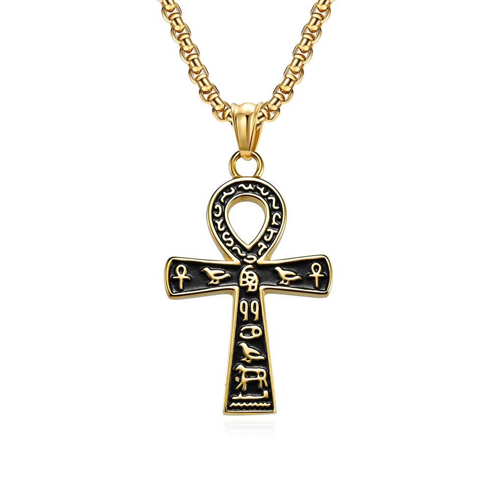 Ancient Egyptian Symbol Cross Titanium Steel Necklace Christmas Holiday Gift