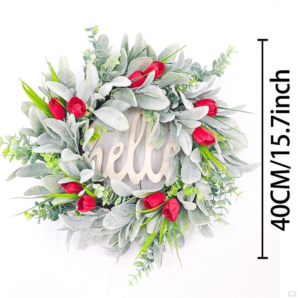 Hello Spring Wreath Artificial Flower Decorative Round Hanging Ornament Garland for Front