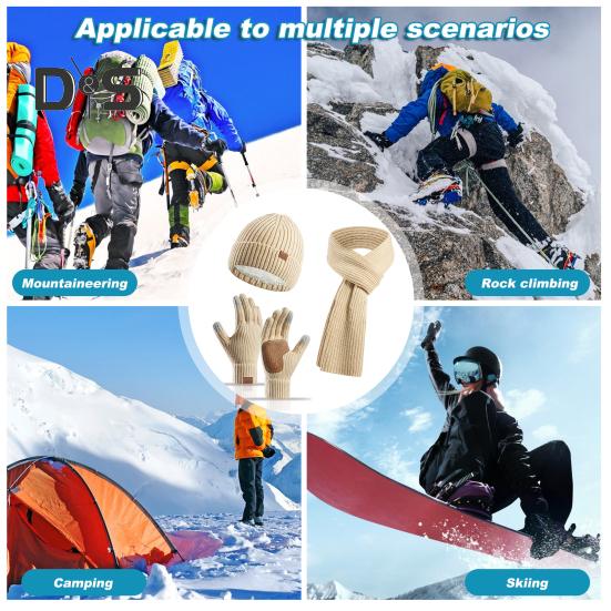 3 Pcs/Set Unisex Winter Beanie Scarf Gloves Set Thick Knitted Warm Cap Great Friction Palm Gloves Elastic Ear Protection Windproof Winter Outdoor