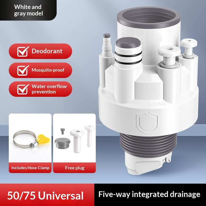 

Kitchen Pipe Drainpipe Connector Five-In-One Dishwasher Sink Sewer Odor-Proof Insec Joint Water Purifier Front Filter Connector