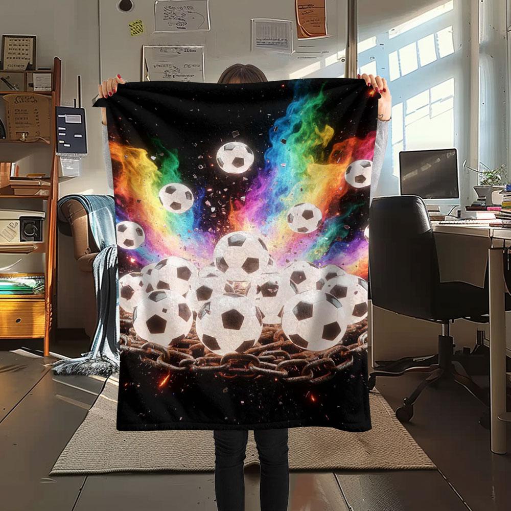 1Pc Fireball Print Flannel Blanket, High quality Comfortable for All Seasons, Home Decor, Warmth and Comfort, Perfect for Christmas Gifts