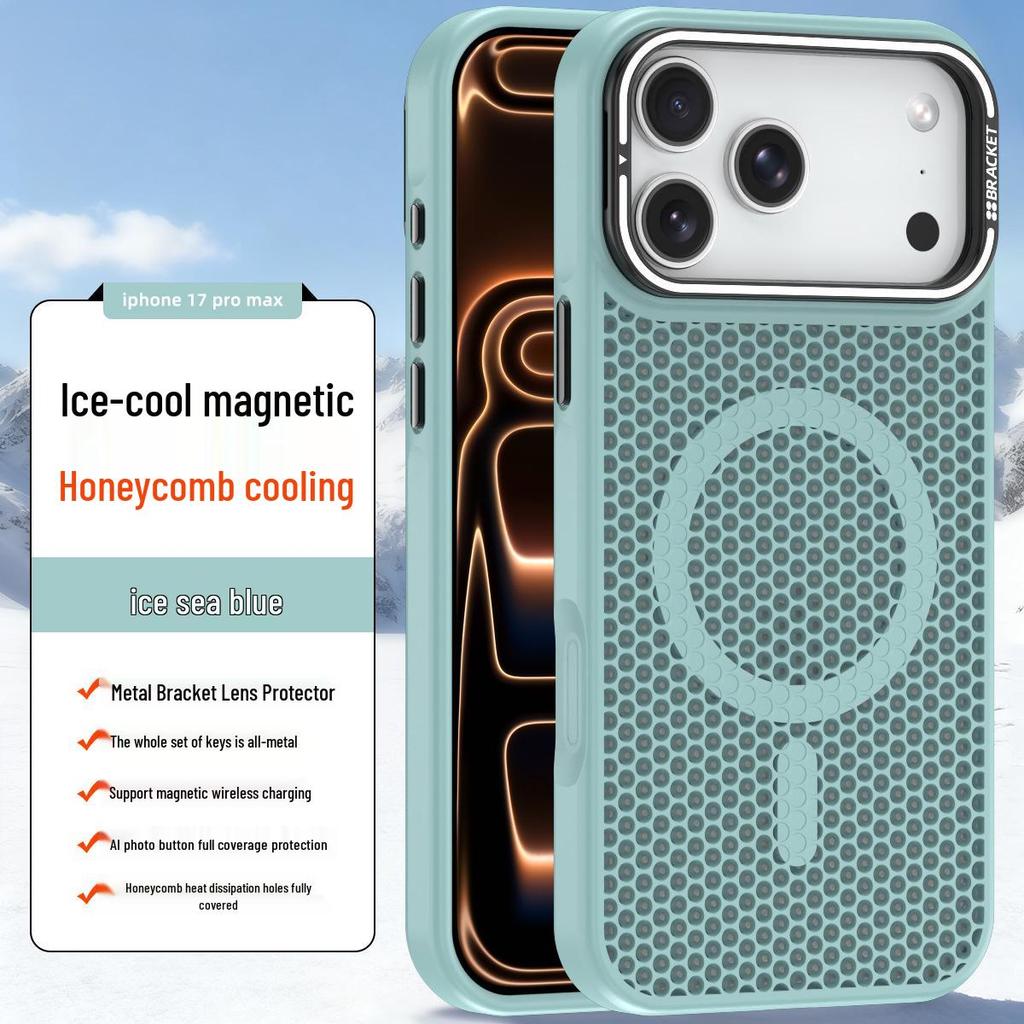 Custodia Magnetica con Dissipazione del Calore a Nido d'Ape per iPhone 16 Pro Max, Compatibile con Obiettivo Apple 15 e Supporto a Rete 14