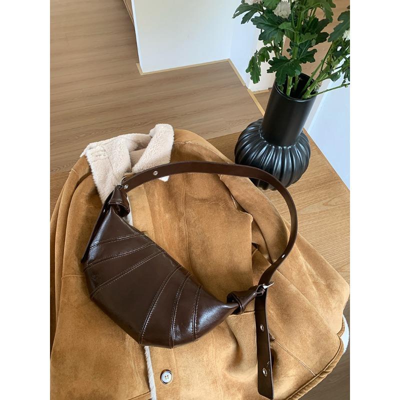 New bag retro niche croissant cowhide dumpling bag fashion one shoulder crossbody baguette women's bag
