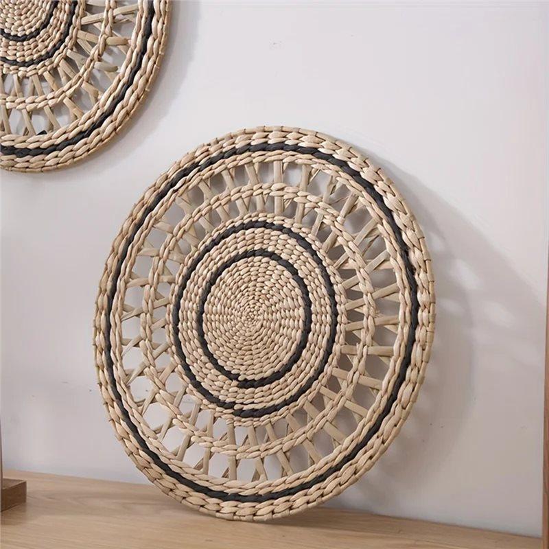 2025 Trend Woven Wall Decorative Round Handcrafted Rattan Wicker Hanging Plate Basket Home Decoration