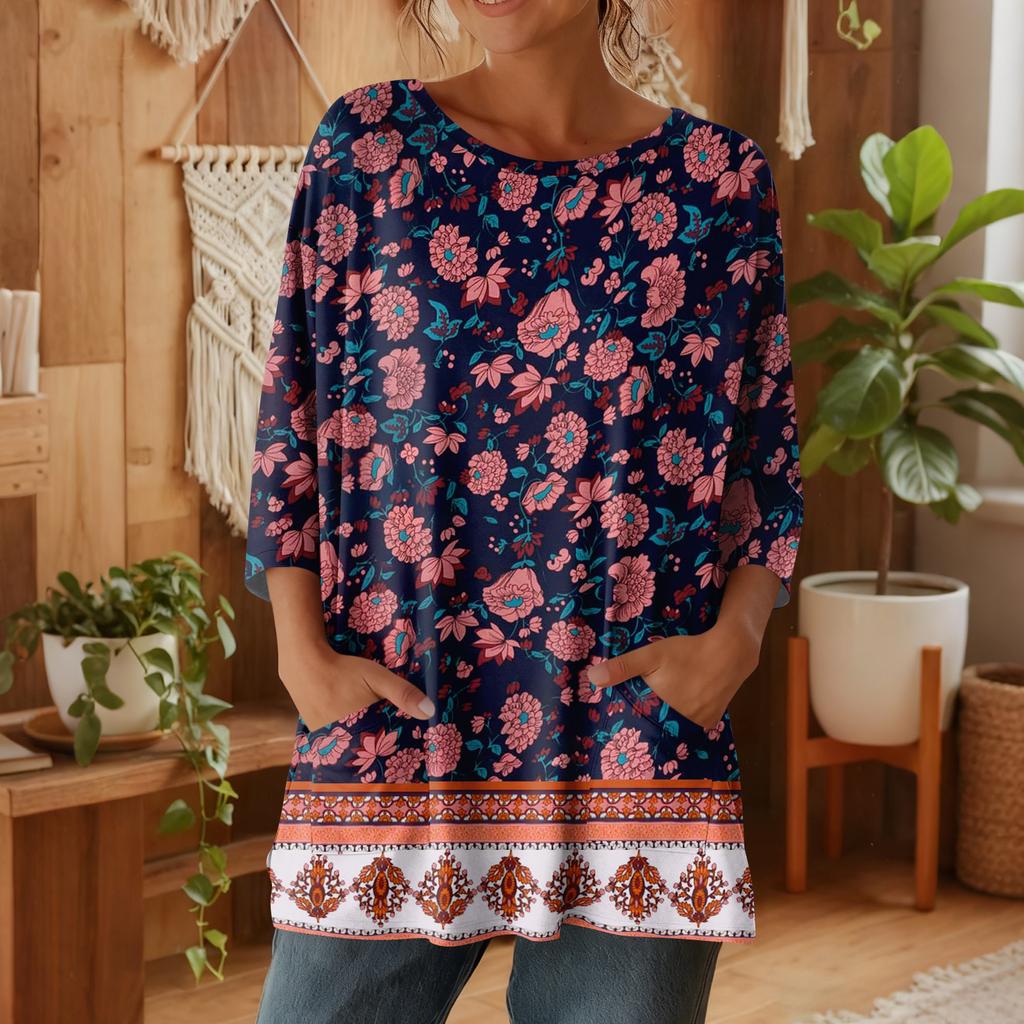 Damen 3/4-Ärmel Shirts Grafik-T-Shirts Shirts Lässige Basic-Tops Pullover