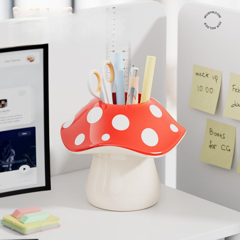 1PC mushroom-shaped storage box, made of durable materials, minimalist design, desktop creative pen holder, student office stationery