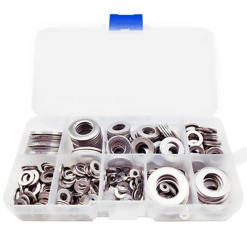 580pcs/Box M2 M2.5 M3 M4 M5 M6 M8 M10 M12 304 Stainless Steel  Flat Washer Plain Gasket