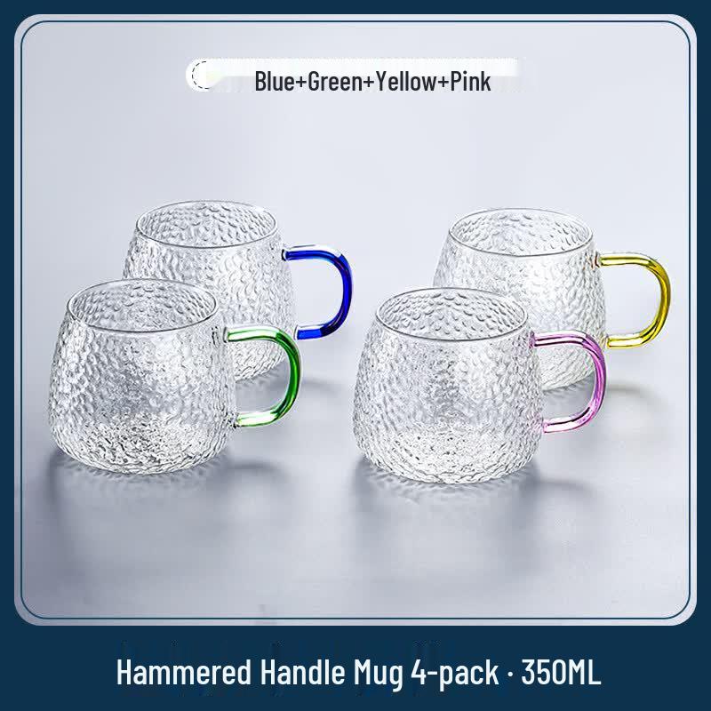 Handun 350ml Hammered High Borosilicate Glass Cup Set