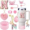 8 Pezzi Accessori per Tazza per Stanley Cup 30oz 40oz Include Coperchio Tappo Cannuccia a Farfalla Piedino in Silicone Maniglia Ciondolo Adesivo con Iniziali