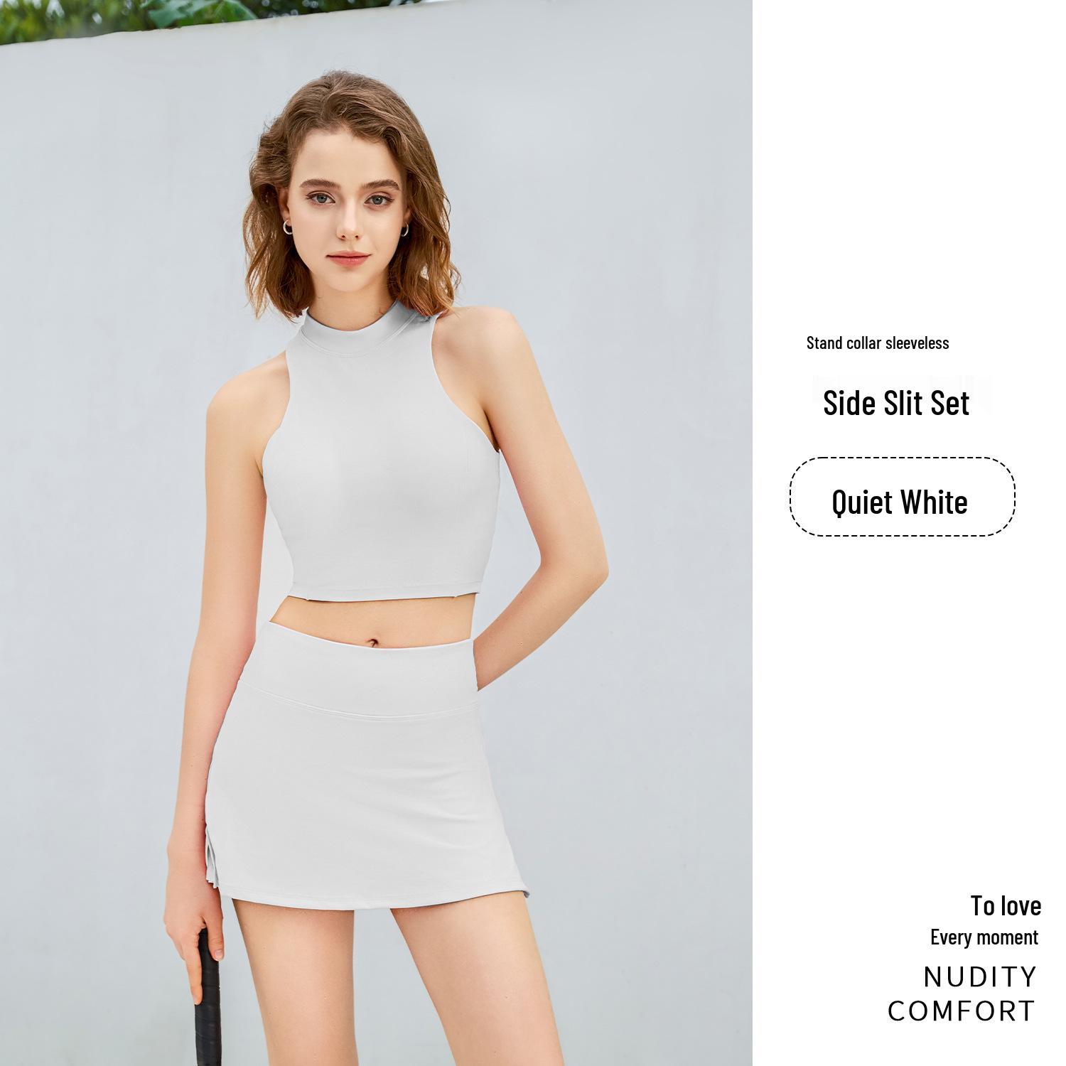 

Новый летний спортивный быстросохнущий комплект для йоги без рукавов: Фитнес-жилет и юбка-шорты А-силуэта XL белый