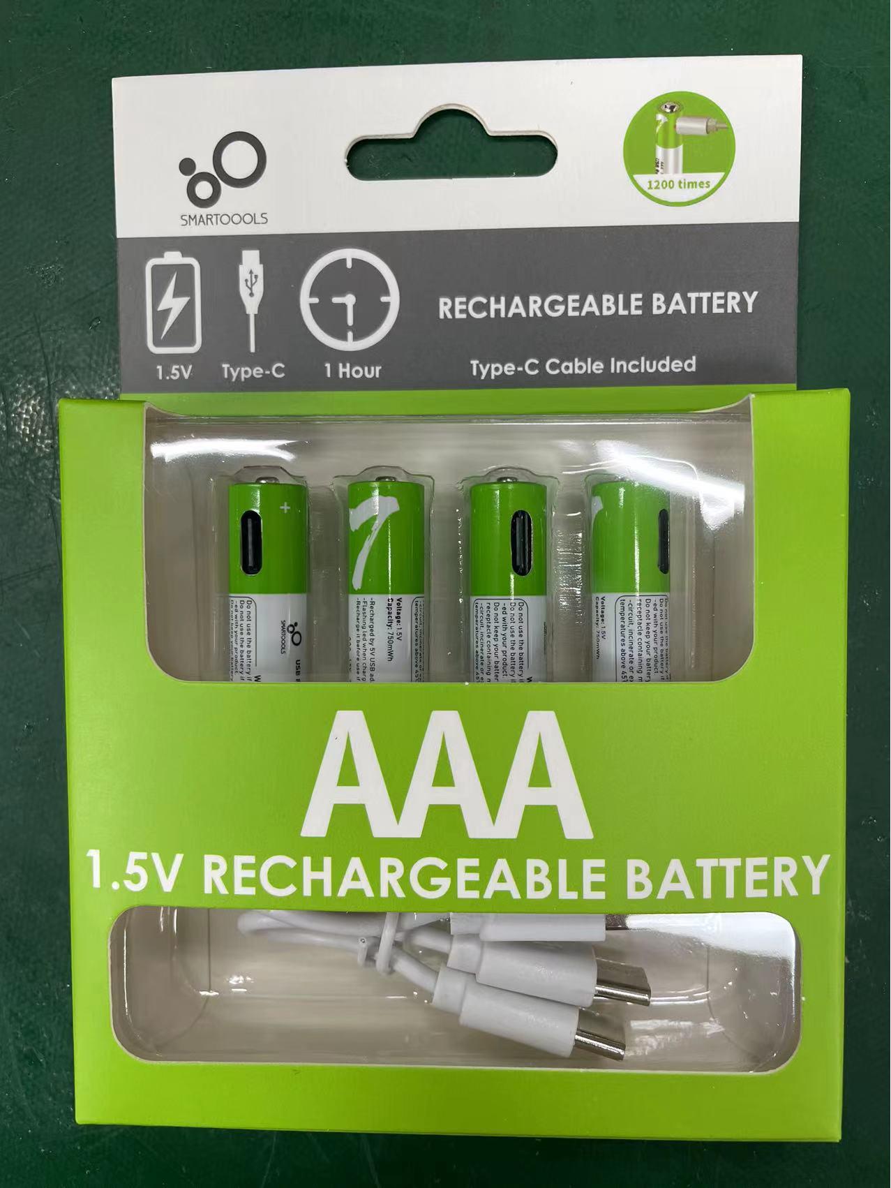 

1.5V AAA Перезаряжаемая USB Литиевая Батарейка для Игрушек, Пультов и Мышей - 750мВтч, 2 шт.