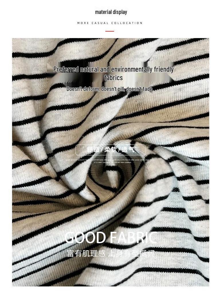 Women's High-End Hong Kong Style Black & White Striped Loose Summer T-Shirt