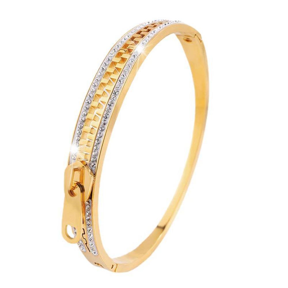 Creative Zipper Bangle Vintage Zip Titanium Steel Hand Chain Jewelry Crystal Bracelet  Gift