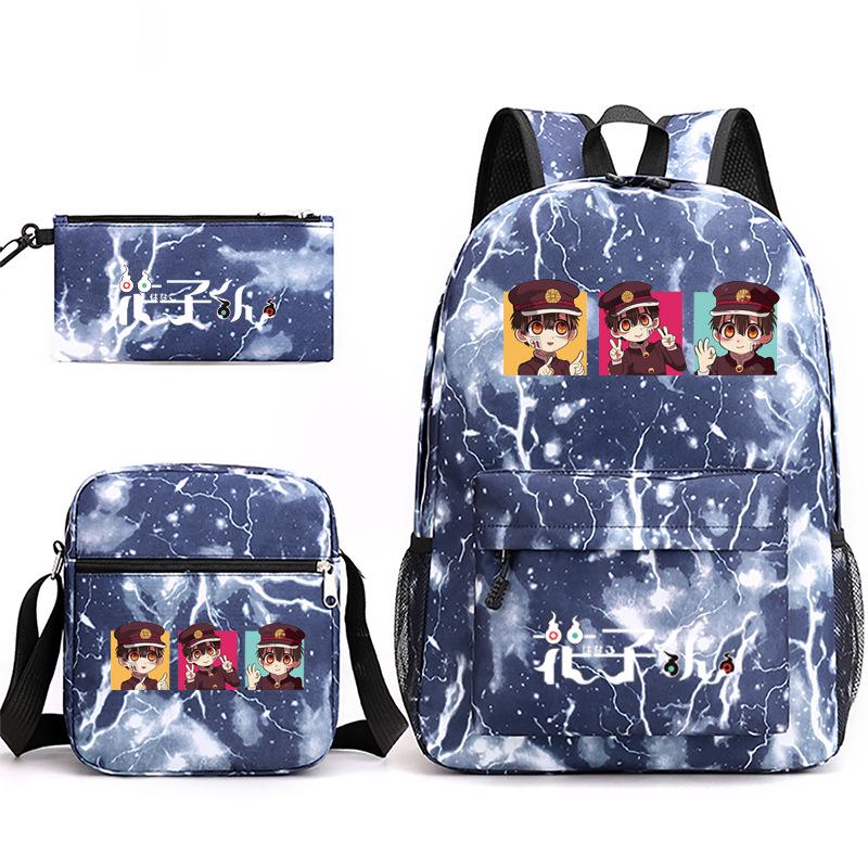 3 Piece School Backpack Set for Students Large Capacity Oxford Cloth Schoolbag with Shoulder Strap and Pencil Case