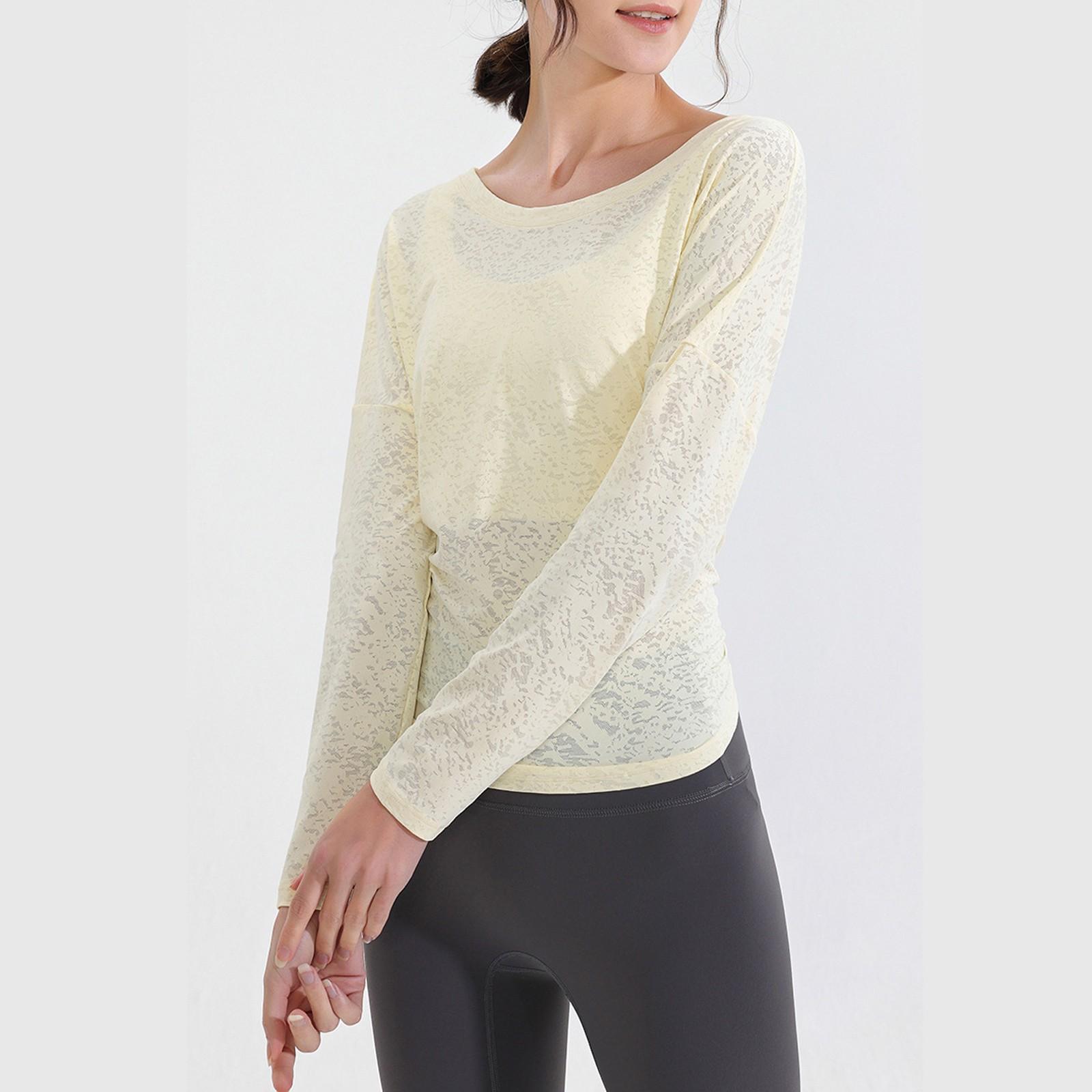 

Женская рубашка с длинным рукавом, свободный атласный топ, тисненый кружевной R-образный вырез, шелковая подкладка XL жёлтый