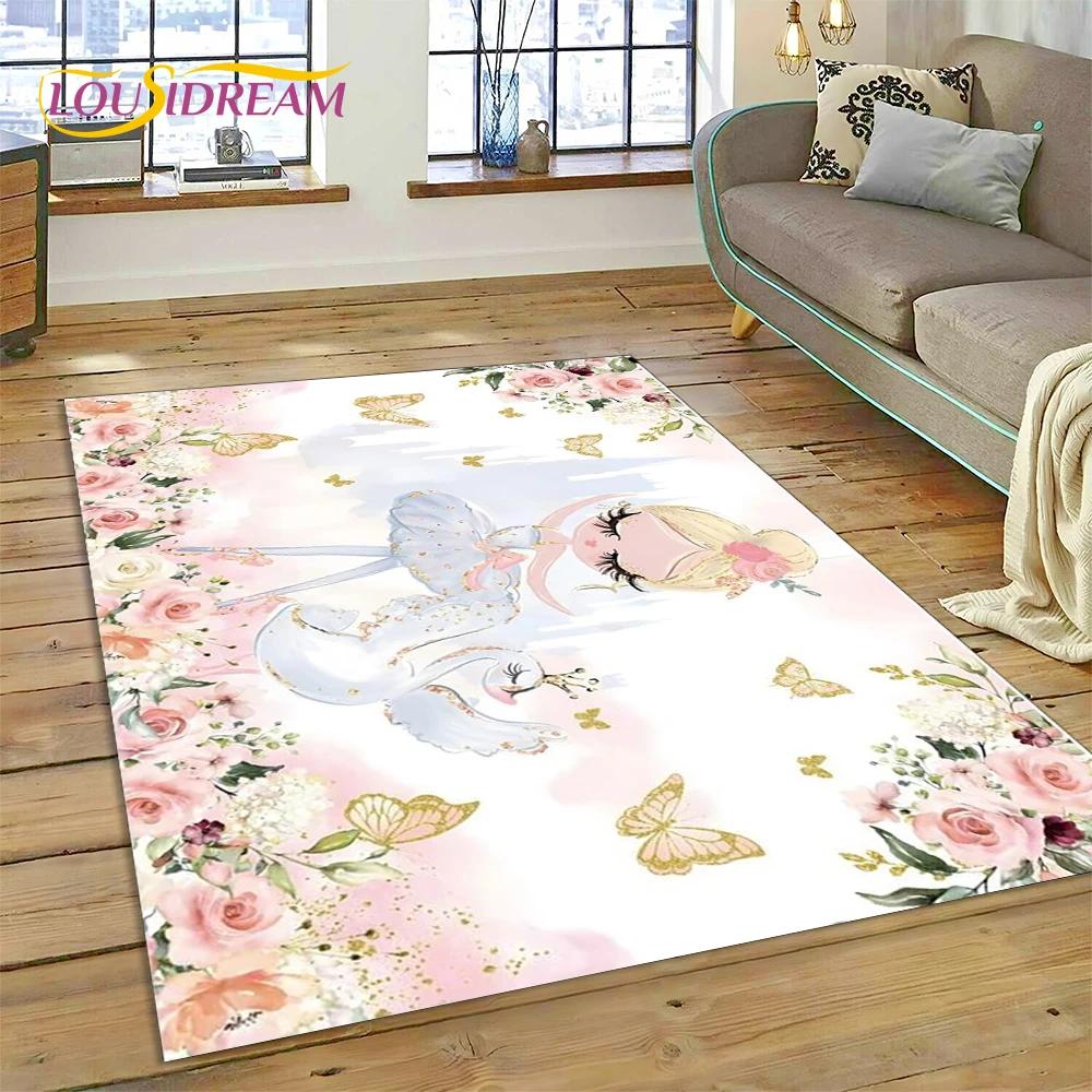 Cute Dream Ballet Girl Ballerina Fairy Carpet Rug for Bedroom Living Room Home Sofa Decoration,Child Game Large Decor Floor Mat