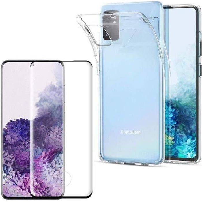 Case and Tempered Glass - Phonillico - Samsung Galaxy S20 - Soft Silicone - Screen Protector - Black Edge