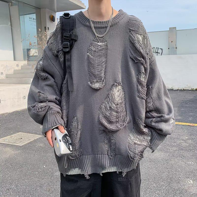 Men's Retro Two-Piece Look Round Neck Knit Sweater - Double-Sided Lazy Style Trendy Pullover for Couples