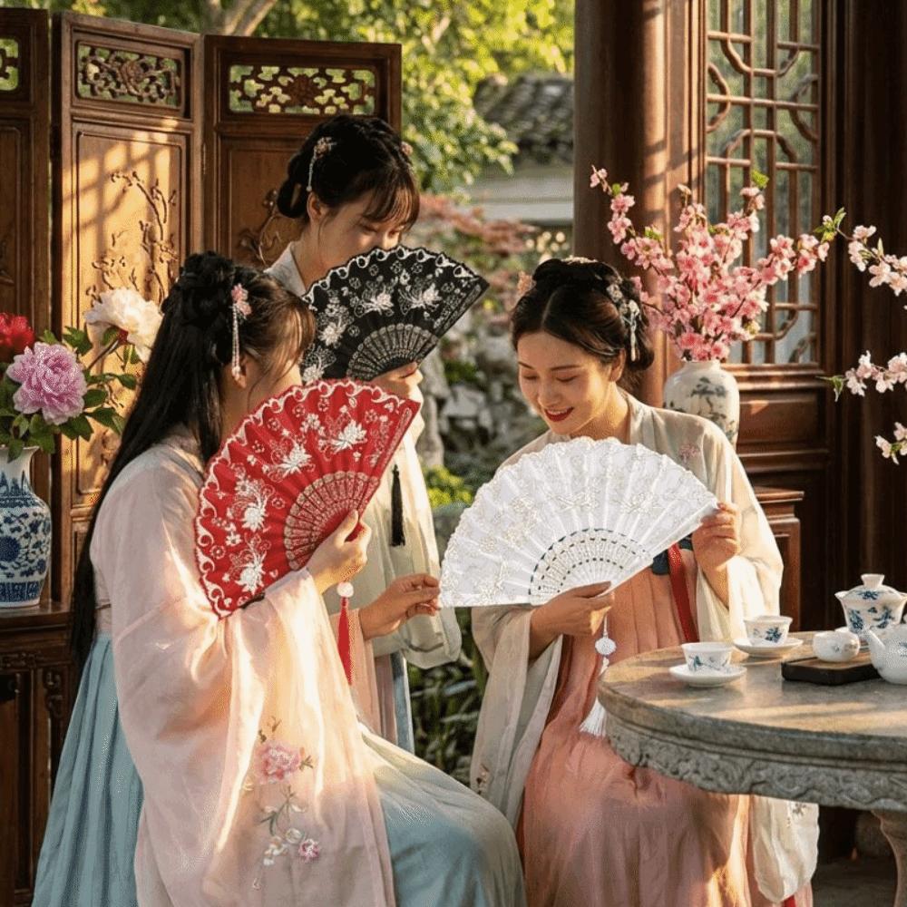 Floral Pattern Silk Hand Fan Vintage Style Dance Fan Multipurpose Folding Fan  Home Decoration