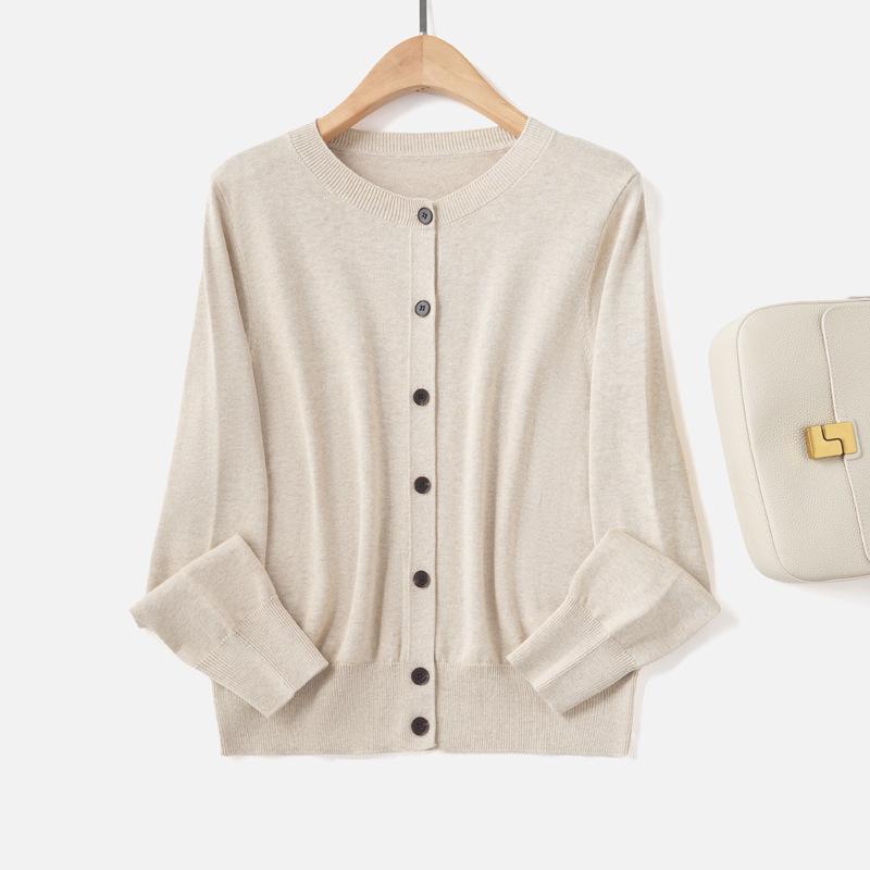 

2025 Осень Женский Минималистичный Однотонный Вязаный Кардиган - Повседневный С Круглым Вырезом С Длинным Рукавом Кашемировый Свитер XL
