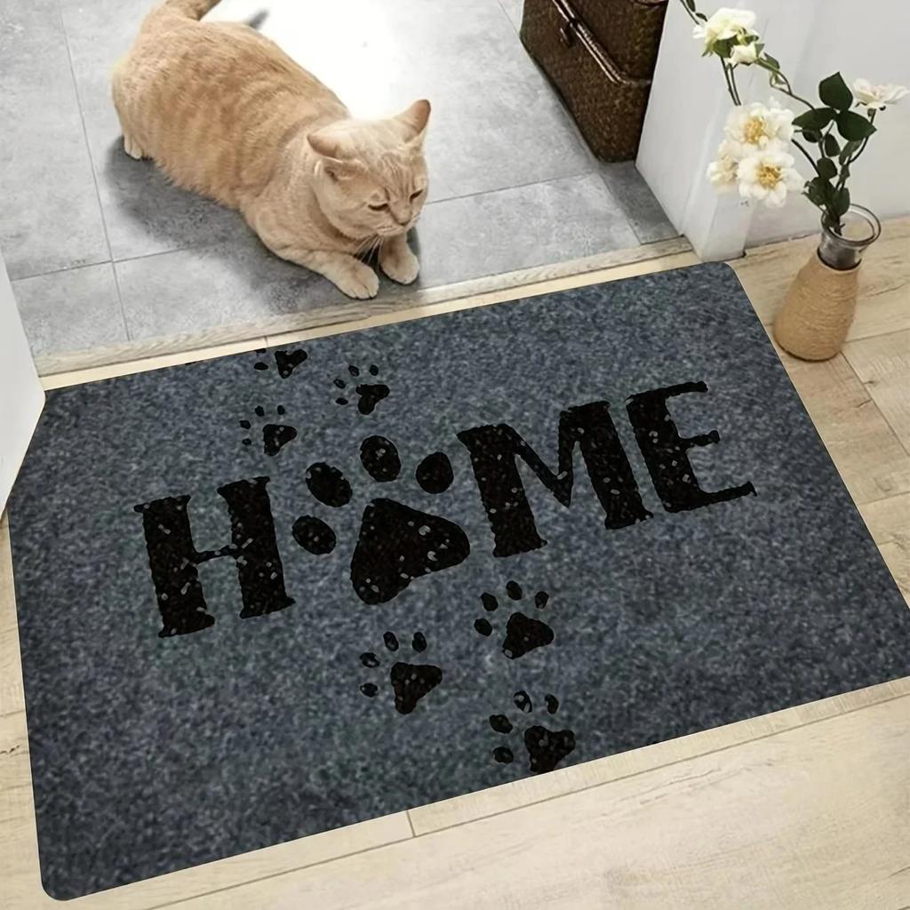 Pet Friendly HOME Paw Print Door Mat Multi-Color Anti-Slip Rug Soft Fabric Cozy Style for Family Home Porch Indoor Decor