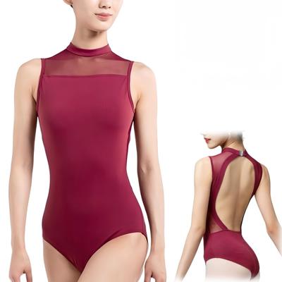 WinsGreat Ballet Bodysuit Dance Rhythmic Gymnastics Latin Dance Costume with Hollow for and Recitals Women's Leotard, Sleeveless, Leotard, Back,