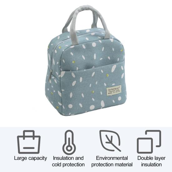 Insulated Lunch Bag Large Capacity Waterproof Foil Lining Rain Print Multi Pockets Leakproof Zipper Closure Portable Reusable