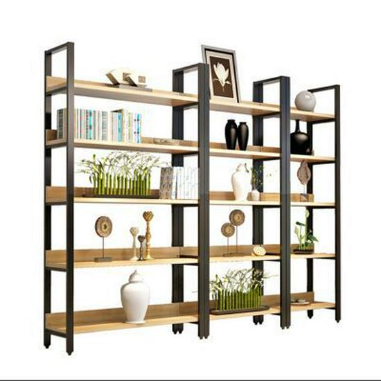 Modern Steel and Wood Multi-Layer Storage Rack for Living Room Display