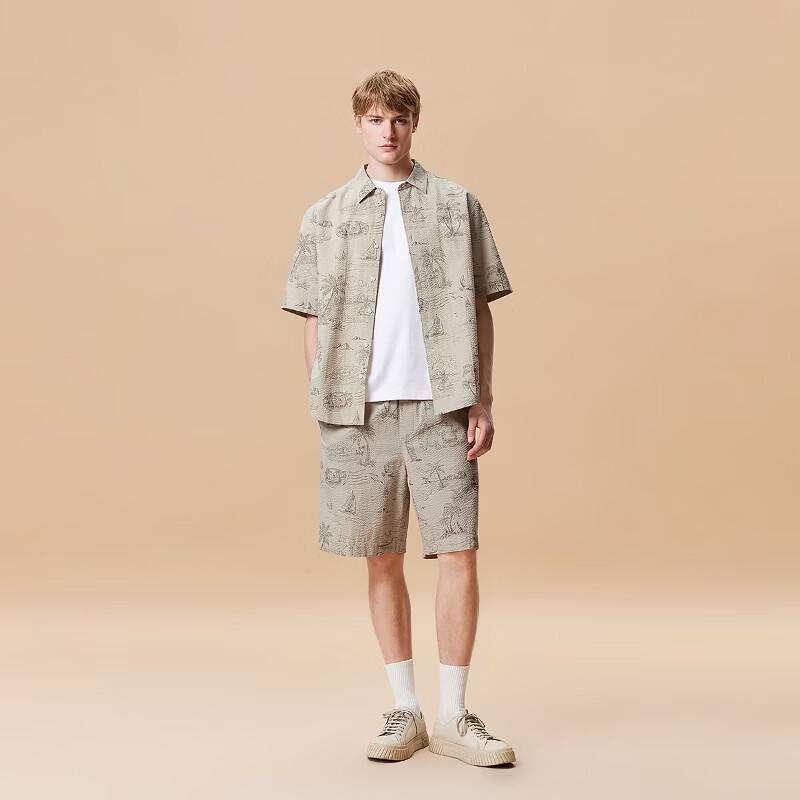JACK & JONES Men's Seersucker Ocean Print Casual Shorts