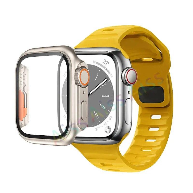 Case+Strap for Apple Watch Band 45mm 44mm 41mm 40mm Smart Silicone Bracelet Iwatch Series 3 4 5 6 Se 7 8 Change To Ultra Protection Case