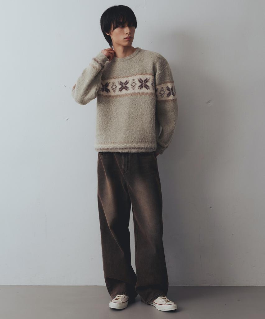 NODU Snow Nordic Snowflake Round Knit [Beige]
