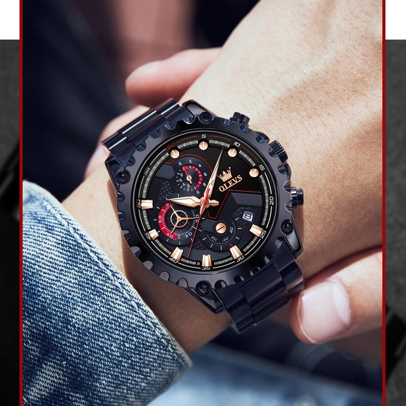 OLEVS Merkeklokke lysende stor urskive multifunksjons herreklokke herreklokke