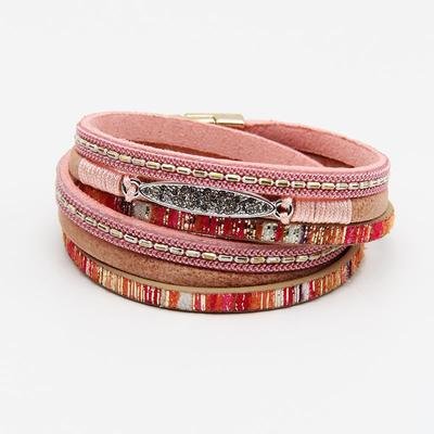 Boho Pink Women's Bracelet with a Crystal Feather 19.5 Cm