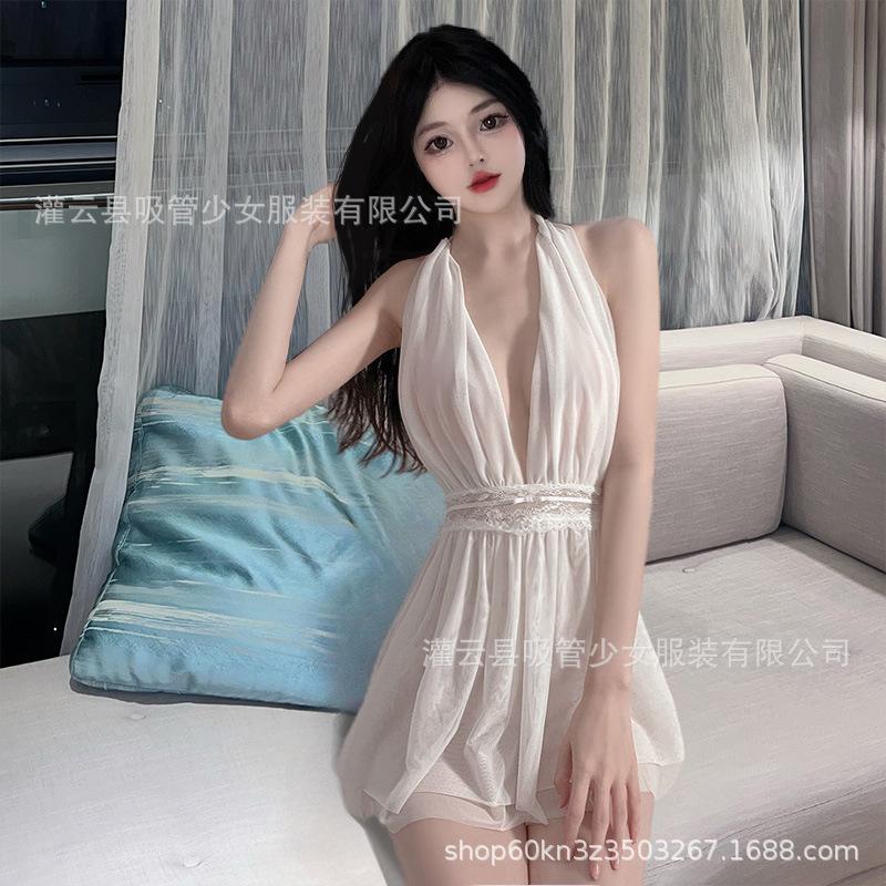 Sexy deep v neck backless big red newlywed perspective double-layer mesh pendulum 0