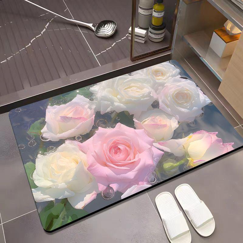 Bathroom Floor Mat Diatom Mud Household Toilet Toilet Mat Toilet Door Non-slip Absorbent Flower Foot Mat Blanket