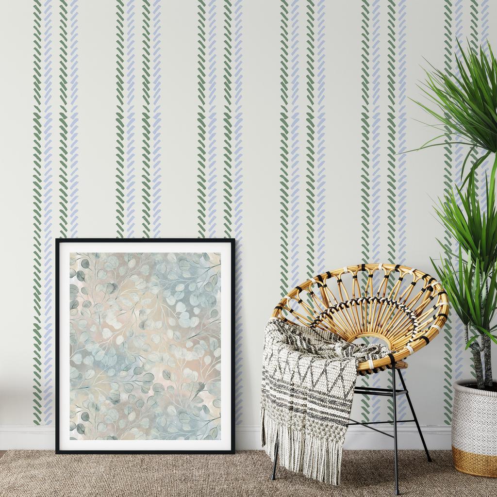 1pc Green Blue Herringbone Peel And Stick Wallpaper Self Adhesive Geometric Stripe Removable Contact Paper for Bathroom Decor