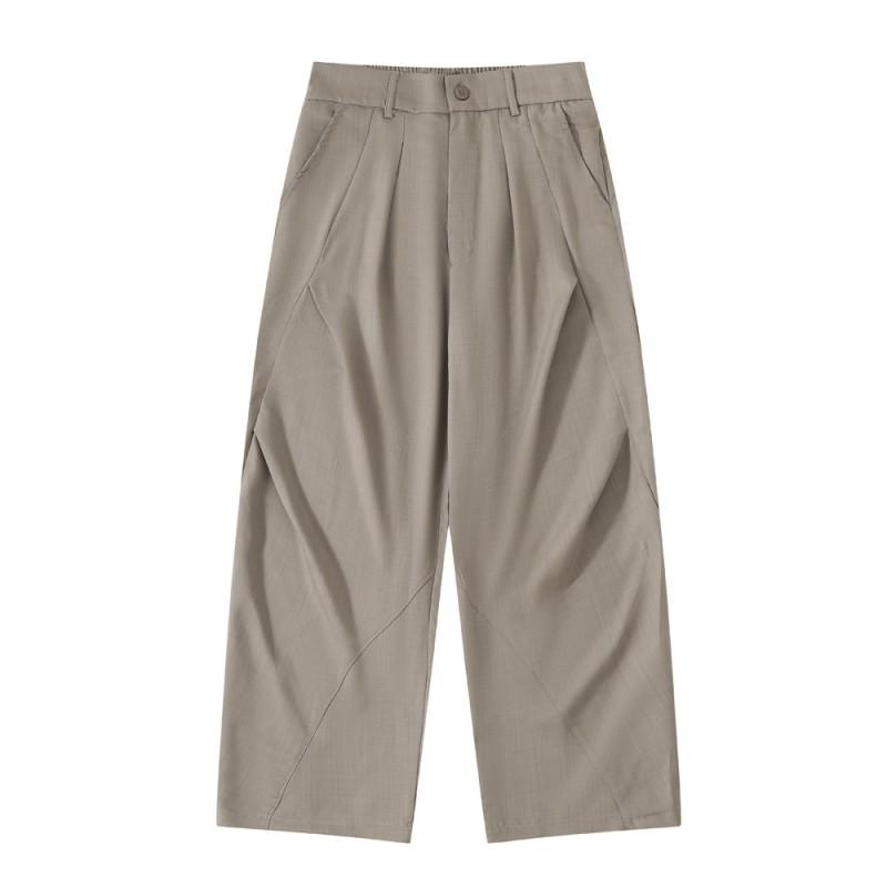 Japanese Retro Pleated Loose Wide Leg Trousers Unisex Casual Pants With Pocket Detail