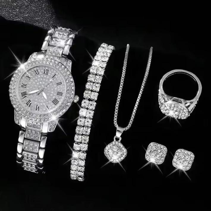 Gypsy Star Diamond Women'S Bracelet Watch Set Steel Belt Full Diamond Quartz Women'S Watch Watch