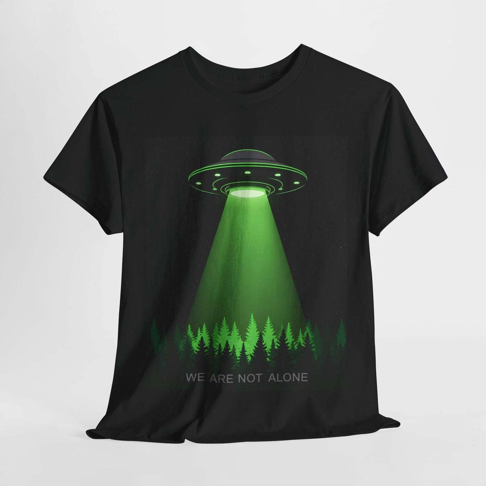 

We Are Not Alone UFO Unisex T-Shirt – Mysterious Alien Spaceship Over the Forest 2XL