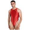 Ärmelloser glänzender Einteiler für Herren, hoch geschnitten, Farbblock-Bodysuit für Strand und Sonnenbaden S-XXL