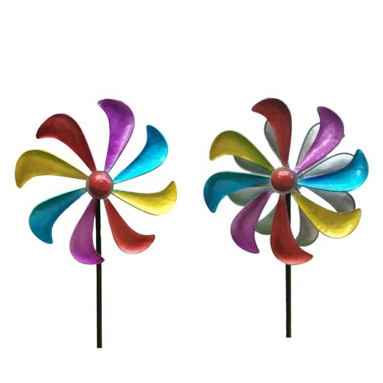 Wind Spinners Outdoor with Silent Bearing Metal Windmill Decoration with Stake 360° Rotating Colorful Blades for Yard Garden Artistic Decor Gift
