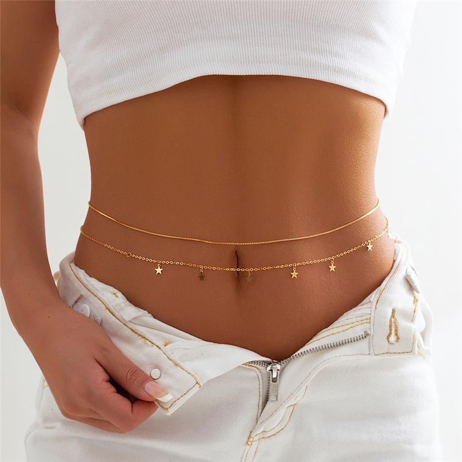 9 Styles Boho Rhinestone Zircon Star Moon Pendant Waist Belly Belt Chain Women Summer Bikini Y2K Accessories Rave Body Jewelry
