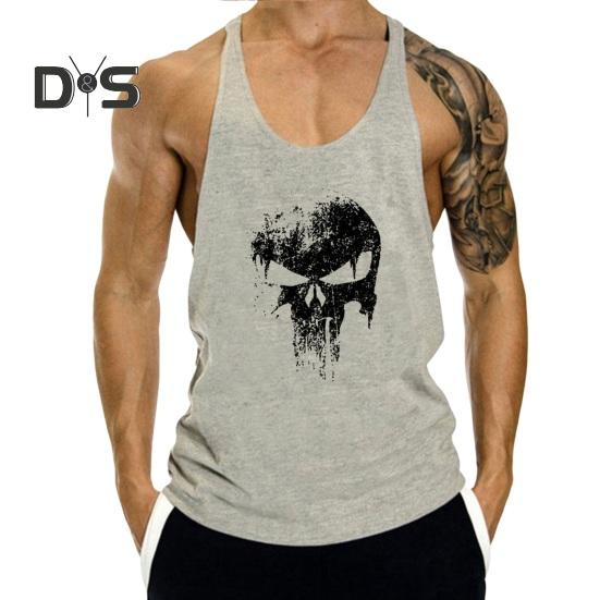 

Мужской летний жилет с круглым вырезом без рукавов, свободный крой, спортивный топ, быстросохнущий спортивный жилет с принтом черепа, жилет для фитнеса, майка для бодибилдинга XL серый