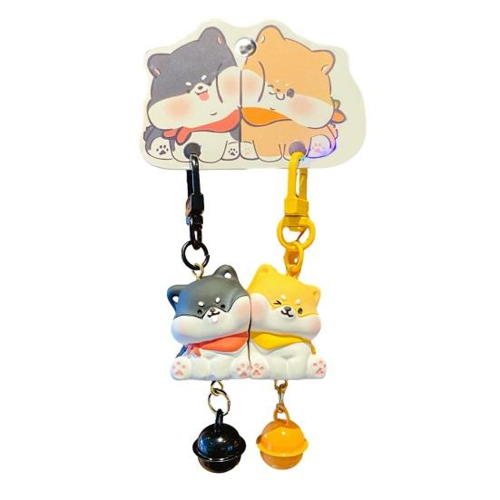 1 Pair Keychain with Bell Cartoon Dog Shape Magnetic Design Key Chain Keys Bags Phones Small Items Accessories