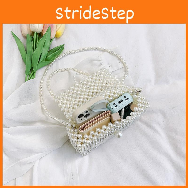 Pearl Woven Shoulder Bag Diagonal Square Handbag Mini Version Zipper Without