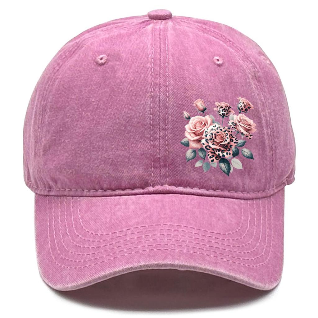 Leopard Flower Print Snapback Sun Hat, Trucker Hat Hip Hop Sun Protective Vintage Retro Adjustable Baseball Cap