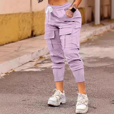 2025 Plus Size Women's Solid Color Versatile Drawstring Cargo Pants with Flap Pockets